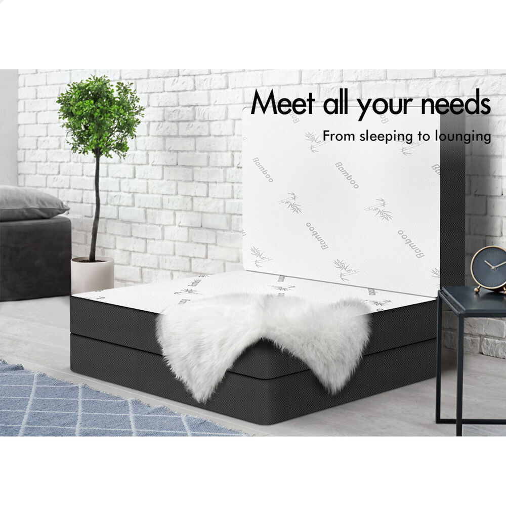 STARRY EUCALYPT Folding Mattress Mesh Bamboo Fabric Foldable Lounge Single