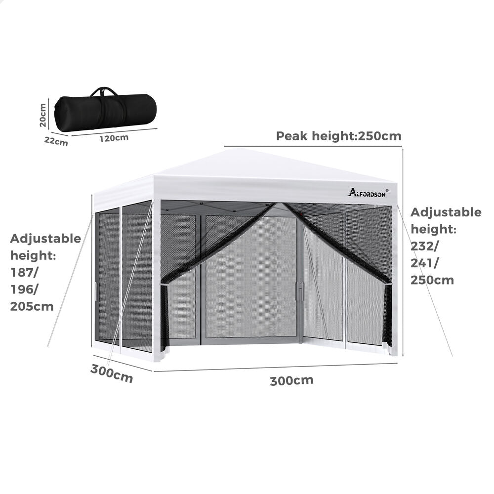 3x3m Gazebo ALFORDSON Pop Up Marquee Outdoor Tent Mesh Wall White