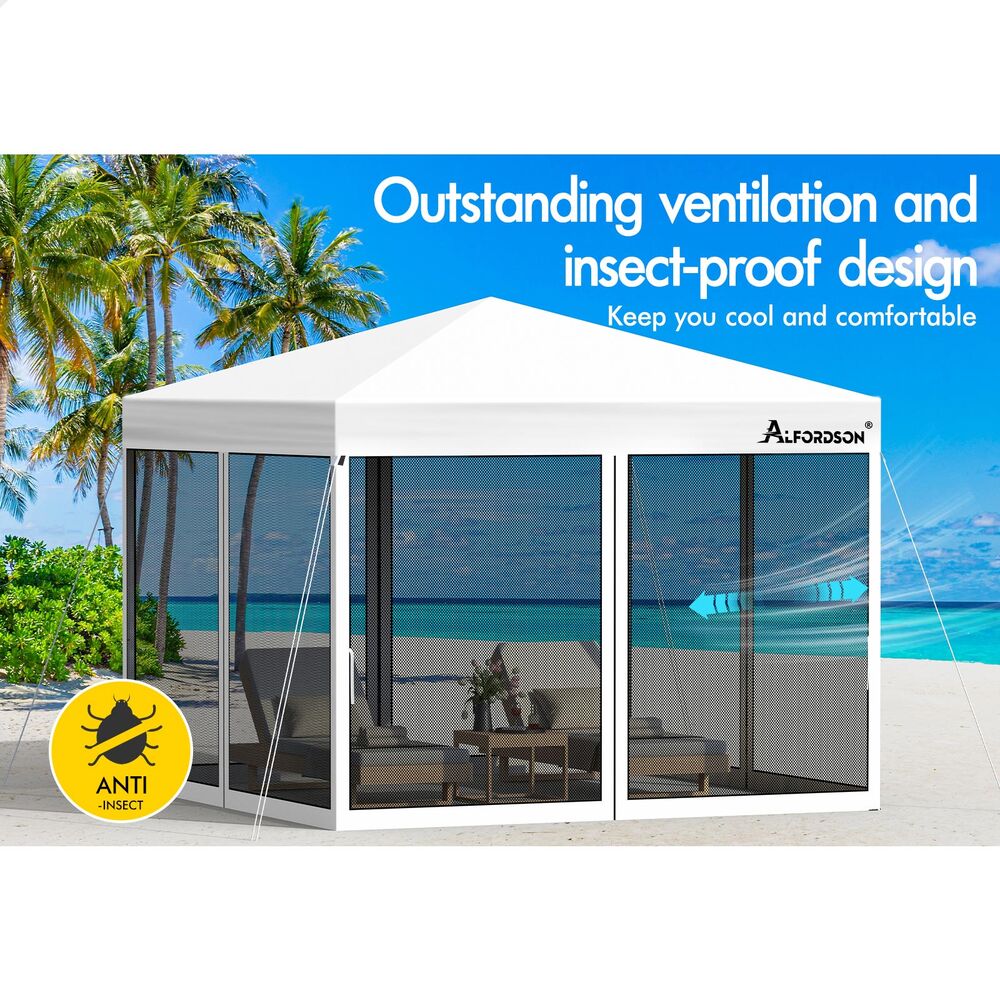 3x3m Gazebo ALFORDSON Pop Up Marquee Outdoor Tent Mesh Wall White