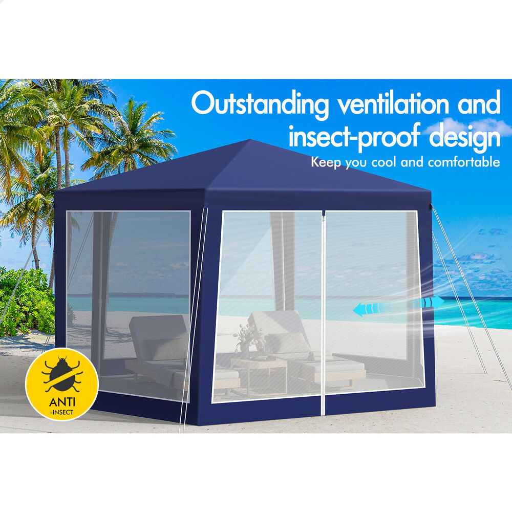 ALFORDSON Gazebo 2x2m Outdoor Camping Marquee Canopy Mesh Wall Portable Blue
