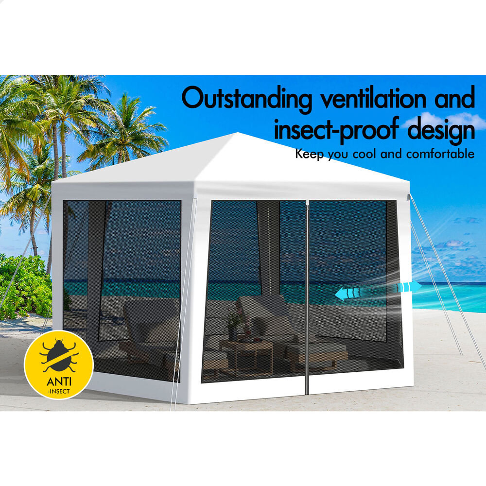 ALFORDSON Gazebo 2x2m Outdoor Camping Marquee Canopy Mesh Wall Portable White