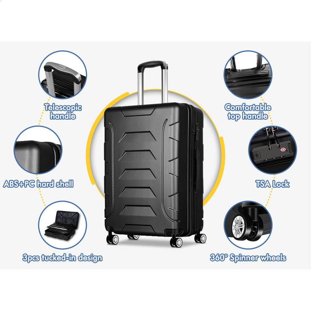 ALFORDSON Luggage 3PCS Set Suitcase Trolley TSA Carry on Hard Case Black
