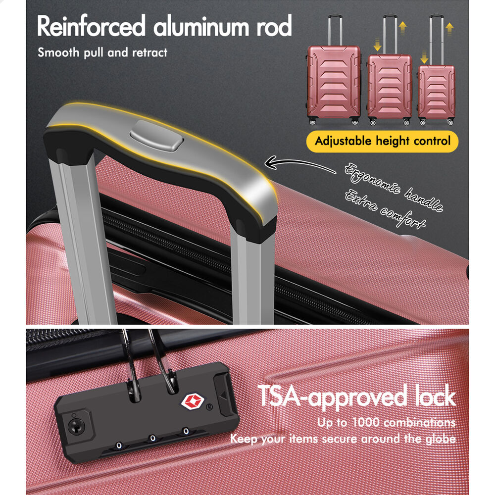 ALFORDSON Luggage 3PCS Set Suitcase Trolley TSA Carry on Hard Case Pink