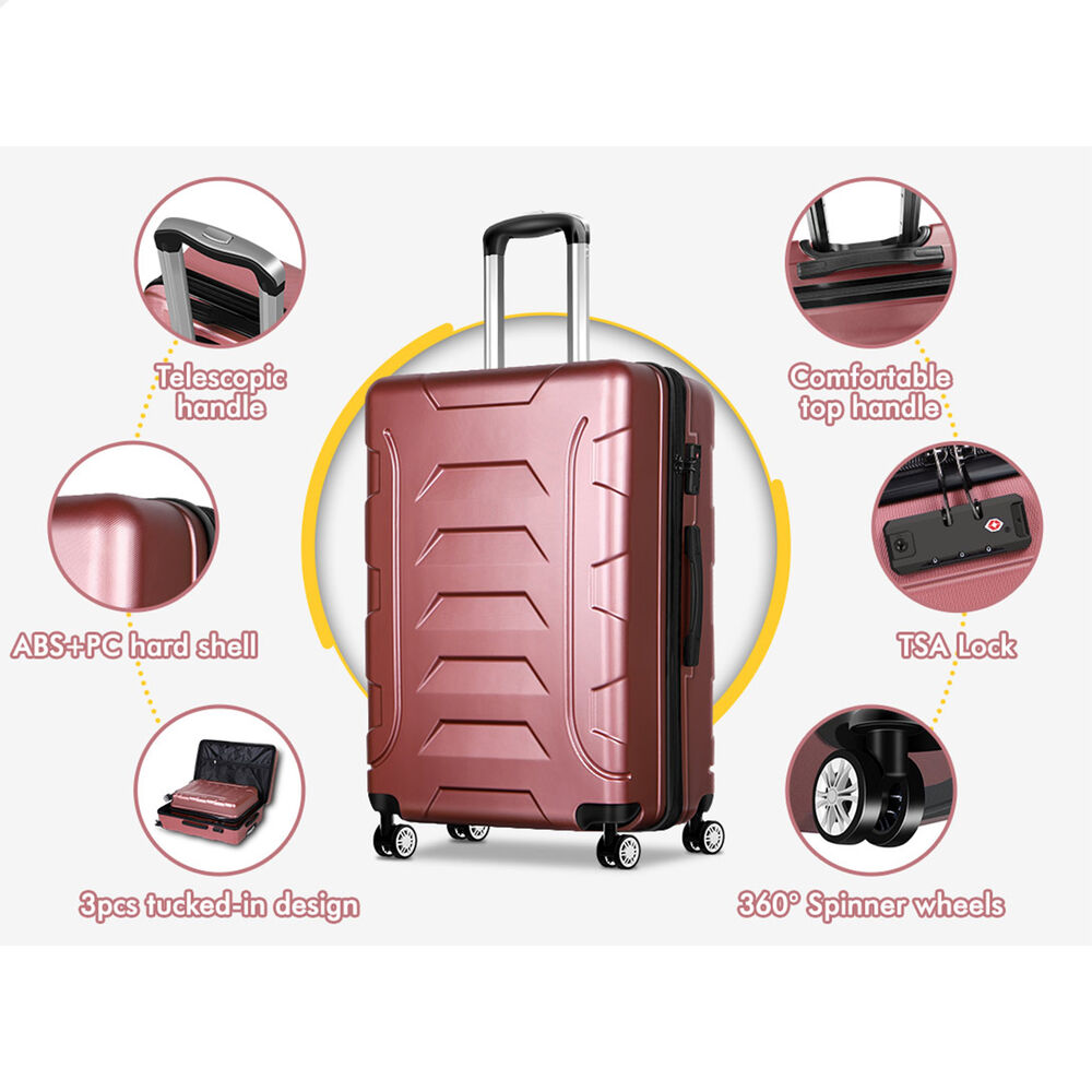 ALFORDSON Luggage 3PCS Set Suitcase Trolley TSA Carry on Hard Case Pink