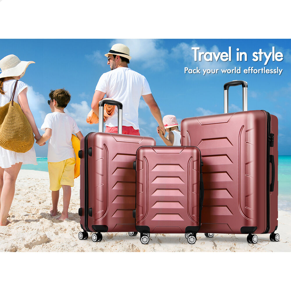 ALFORDSON Luggage 3PCS Set Suitcase Trolley TSA Carry on Hard Case Pink