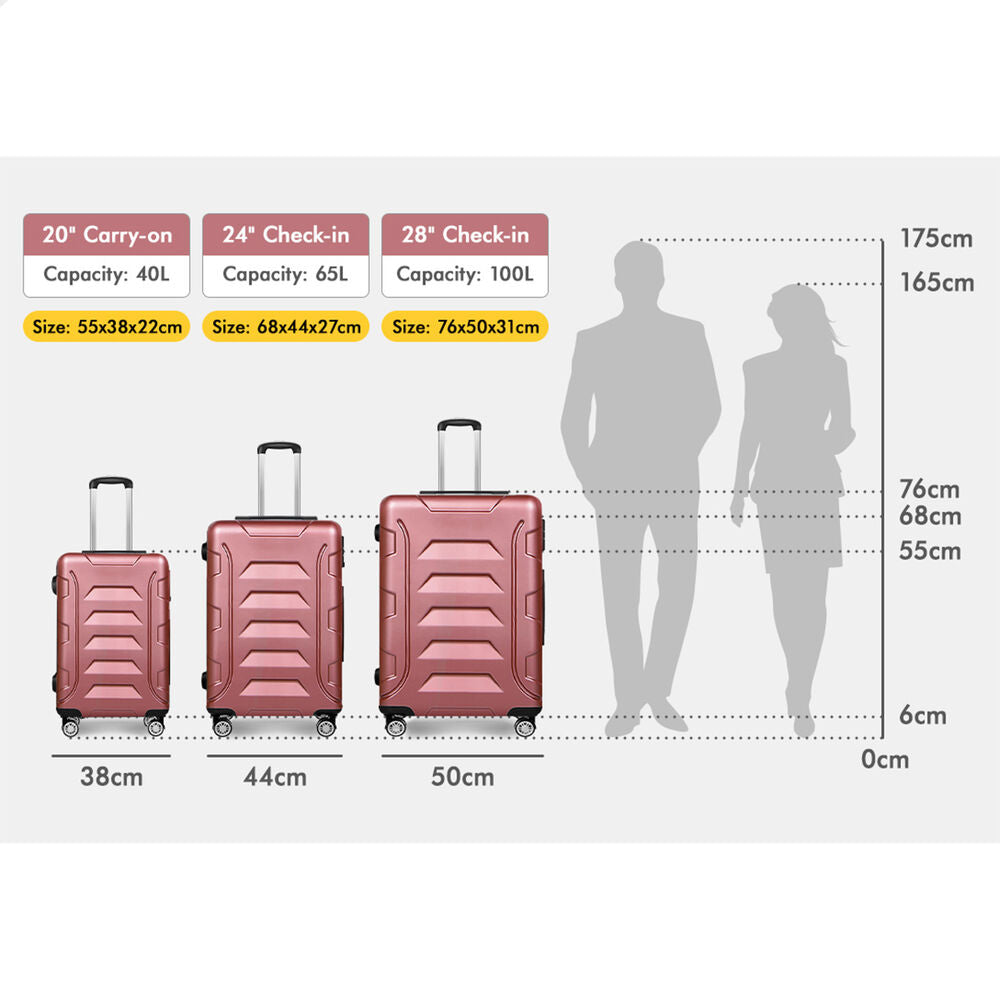 ALFORDSON Luggage 3PCS Set Suitcase Trolley TSA Carry on Hard Case Pink