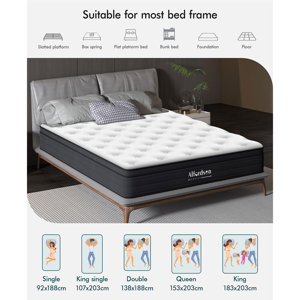 ALFORDSON Mattress King Bed Euro Top Spring Foam Bedding 23CM Medium Firm