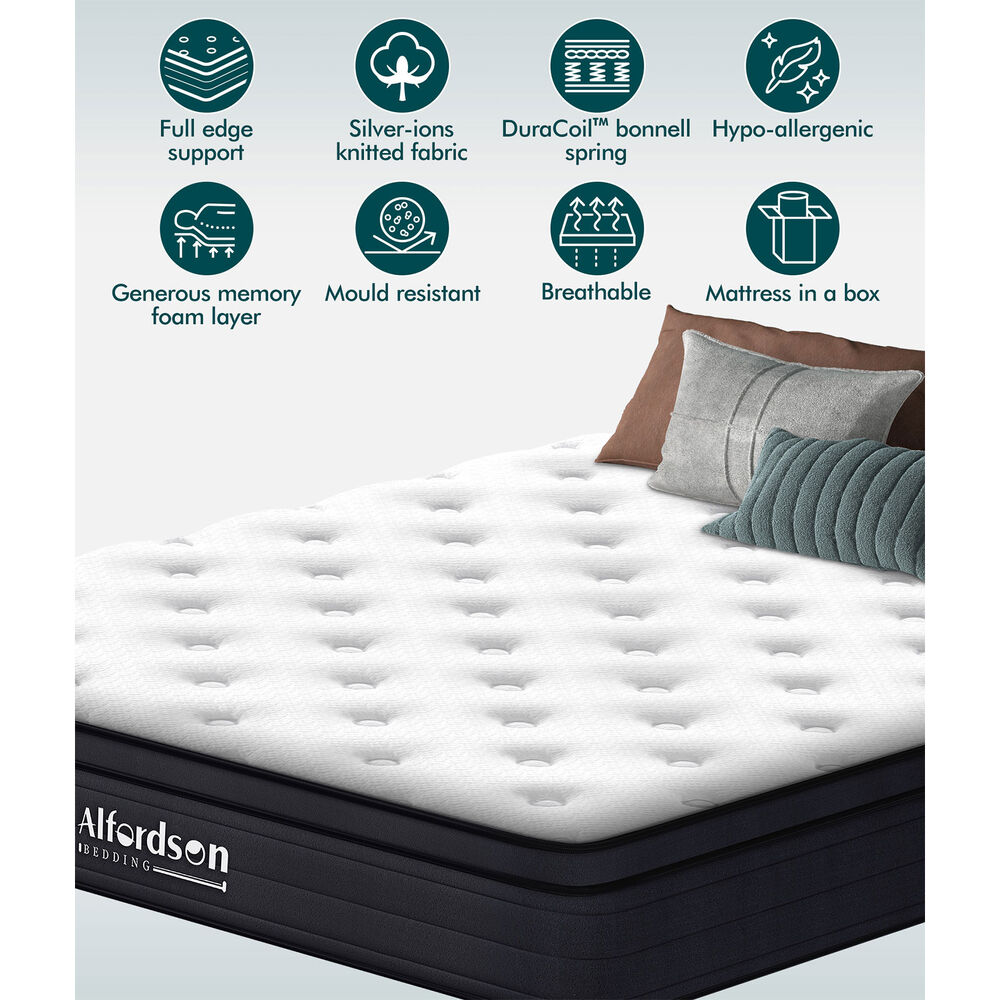 ALFORDSON Mattress Queen Bed Euro Top Spring Foam Bedding 23CM Medium Firm