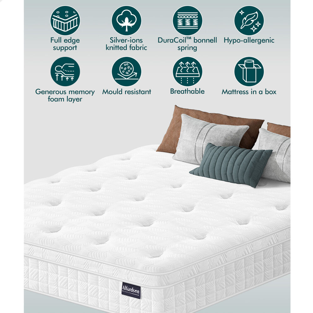 ALFORDSON Mattress 22CM Single Bed Euro Top Spring Foam Bedding Medium Firm