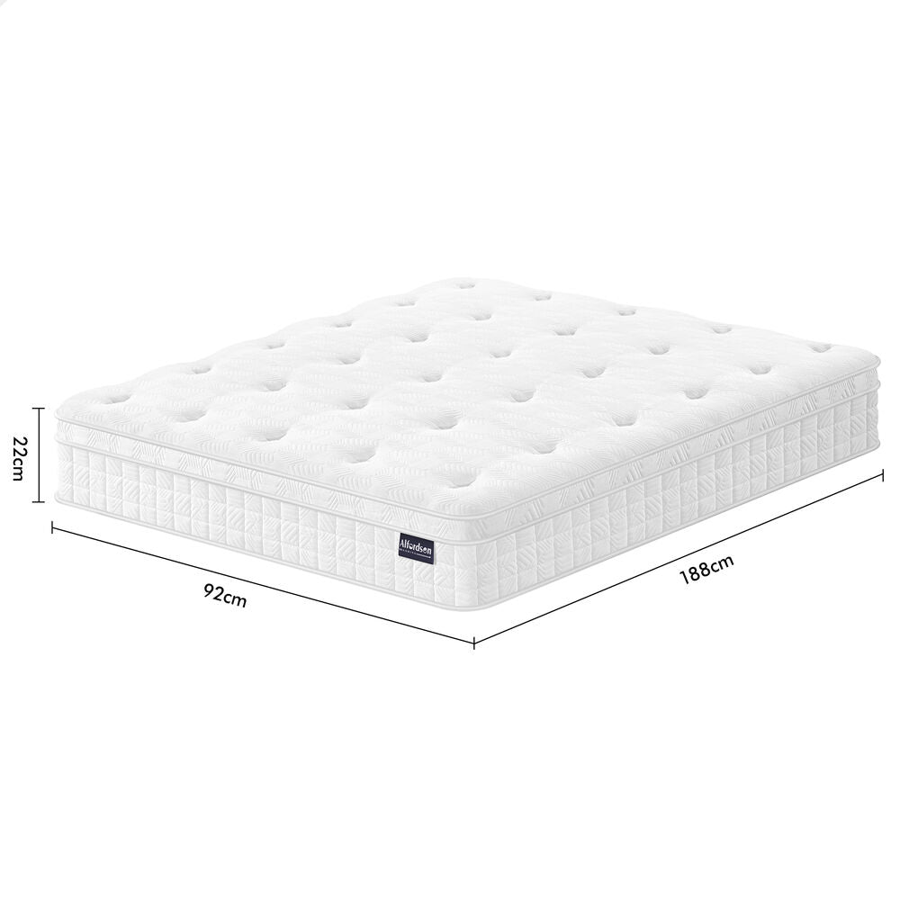 ALFORDSON Mattress 22CM Single Bed Euro Top Spring Foam Bedding Medium Firm