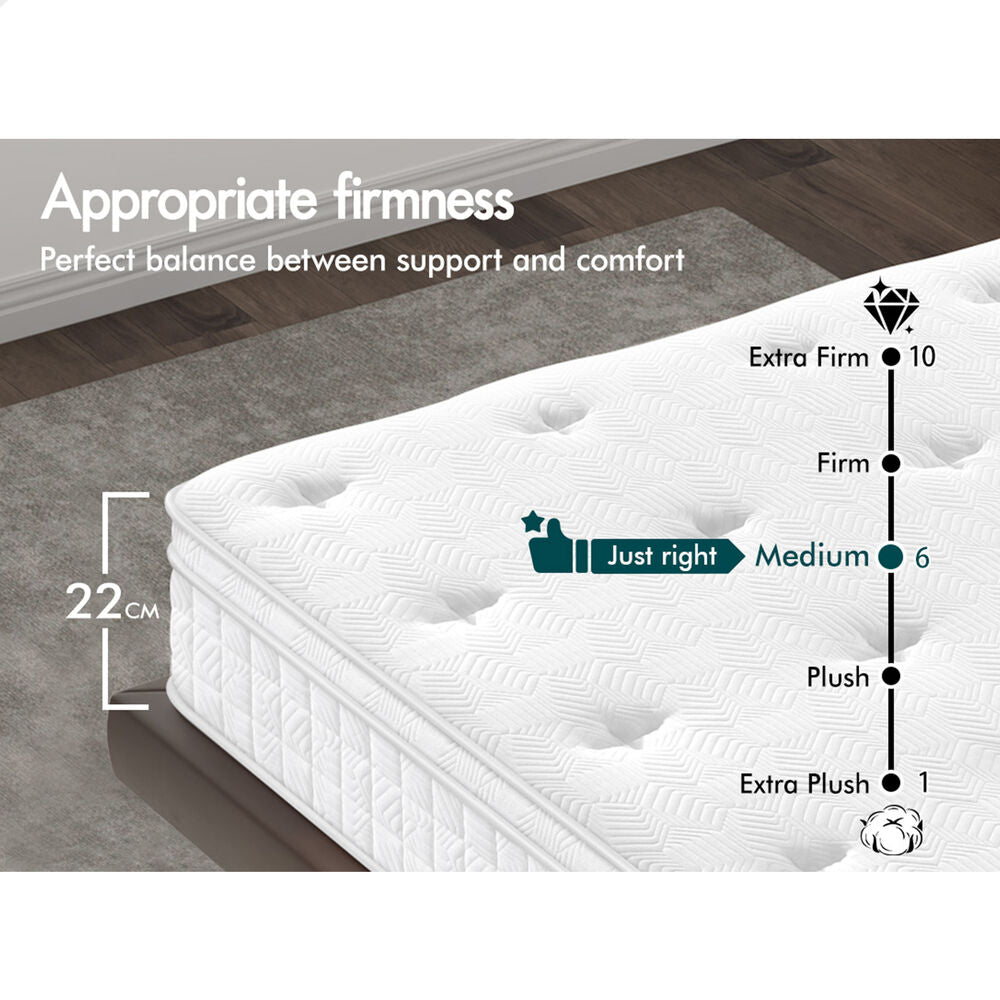 ALFORDSON Mattress 22CM Single Bed Euro Top Spring Foam Bedding Medium Firm