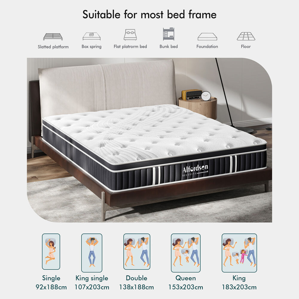 ALFORDSON Mattress Double Bed Euro Top Spring Foam Bedding 22CM Medium Firm