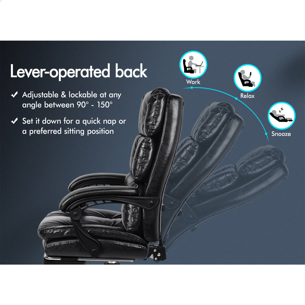 ALFORDSON Office Chair Executive Computer PU Leather Seat Work Recliner Gaming Black