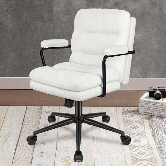 ALFORDSON Office Chair Ergonomic Executive Computer Work Seat Boucle White