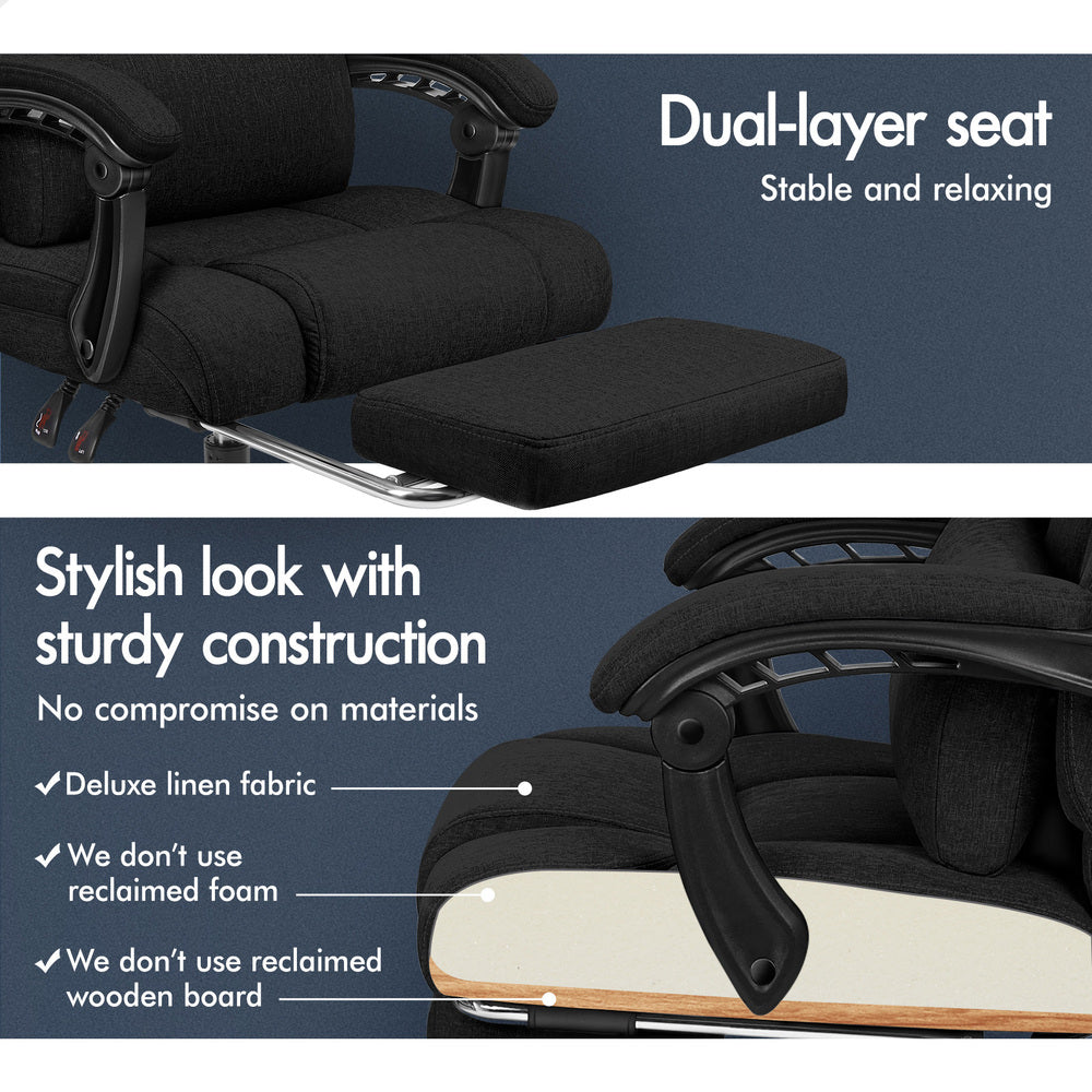 ALFORDSON Office Chair Executive Computer Gaming Fabric Seat Recliner Black