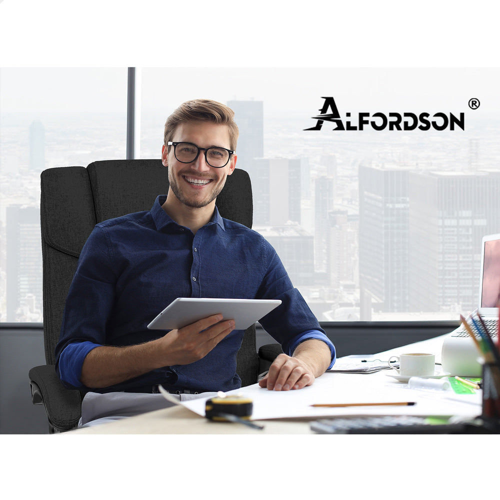 ALFORDSON Office Chair Executive Computer Gaming Fabric Seat Recliner Black