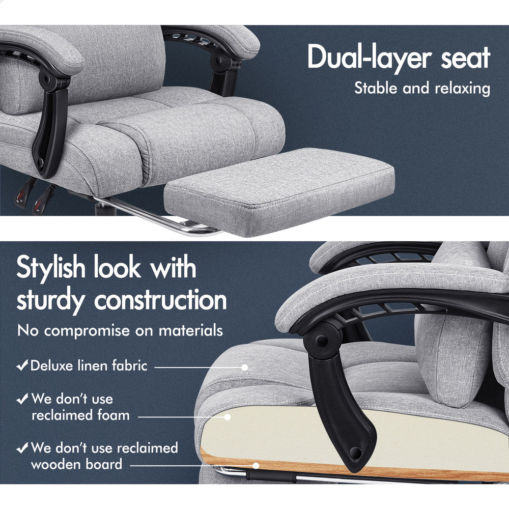 ALFORDSON Office Chair Executive Computer Gaming Fabric Seat Recliner Grey