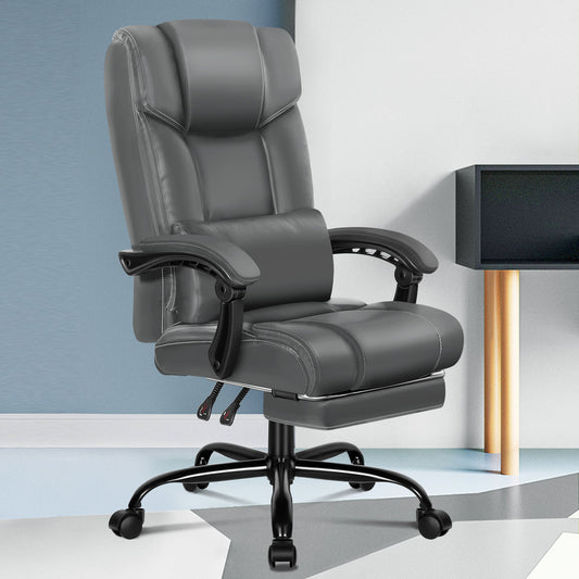 ALFORDSON Office Chair Executive Computer Gaming PU Leather Seat Recliner Grey