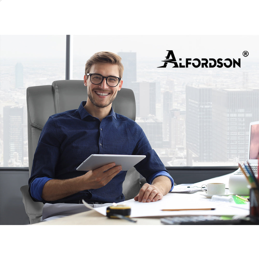 ALFORDSON Office Chair Executive Computer Gaming PU Leather Seat Recliner Grey