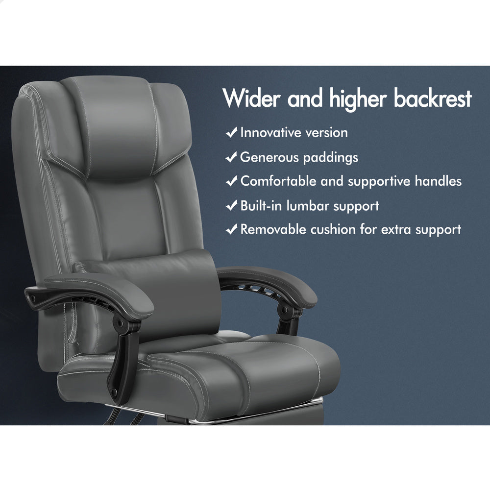 ALFORDSON Office Chair Executive Computer Gaming PU Leather Seat Recliner Grey