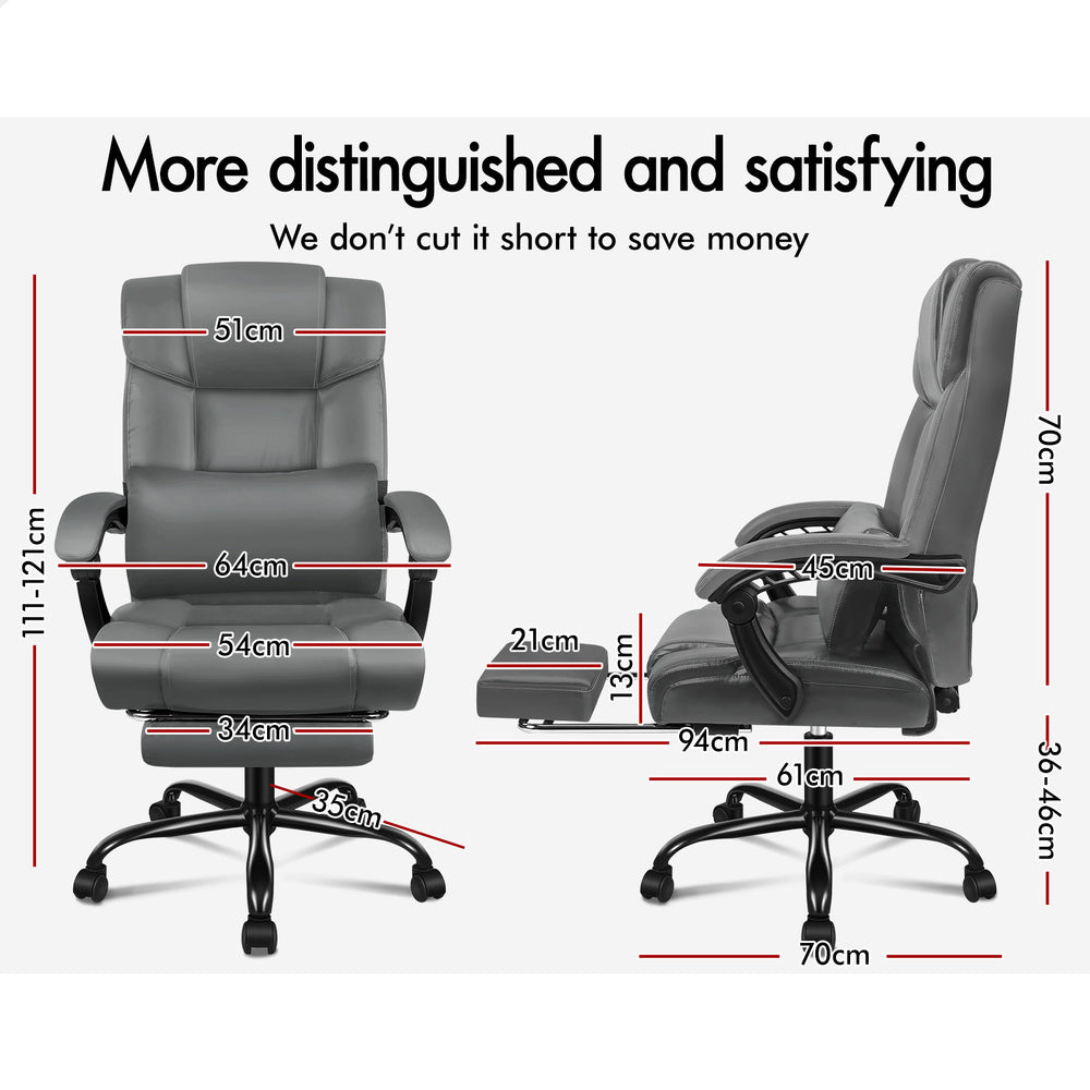 ALFORDSON Office Chair Executive Computer Gaming PU Leather Seat Recliner Grey