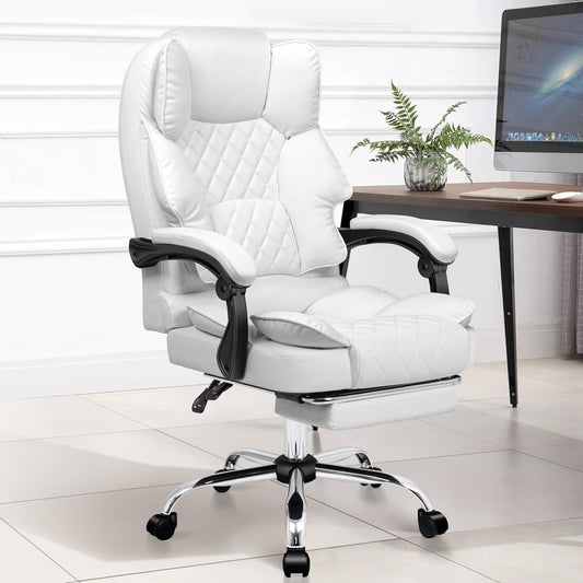 ALFORDSON Office Chair Gaming Executive Computer PU Leather Seat Recliner White