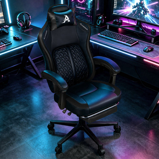 ALFORDSON Gaming Office Chair Ergonomic Computer Footrest Leather All Black
