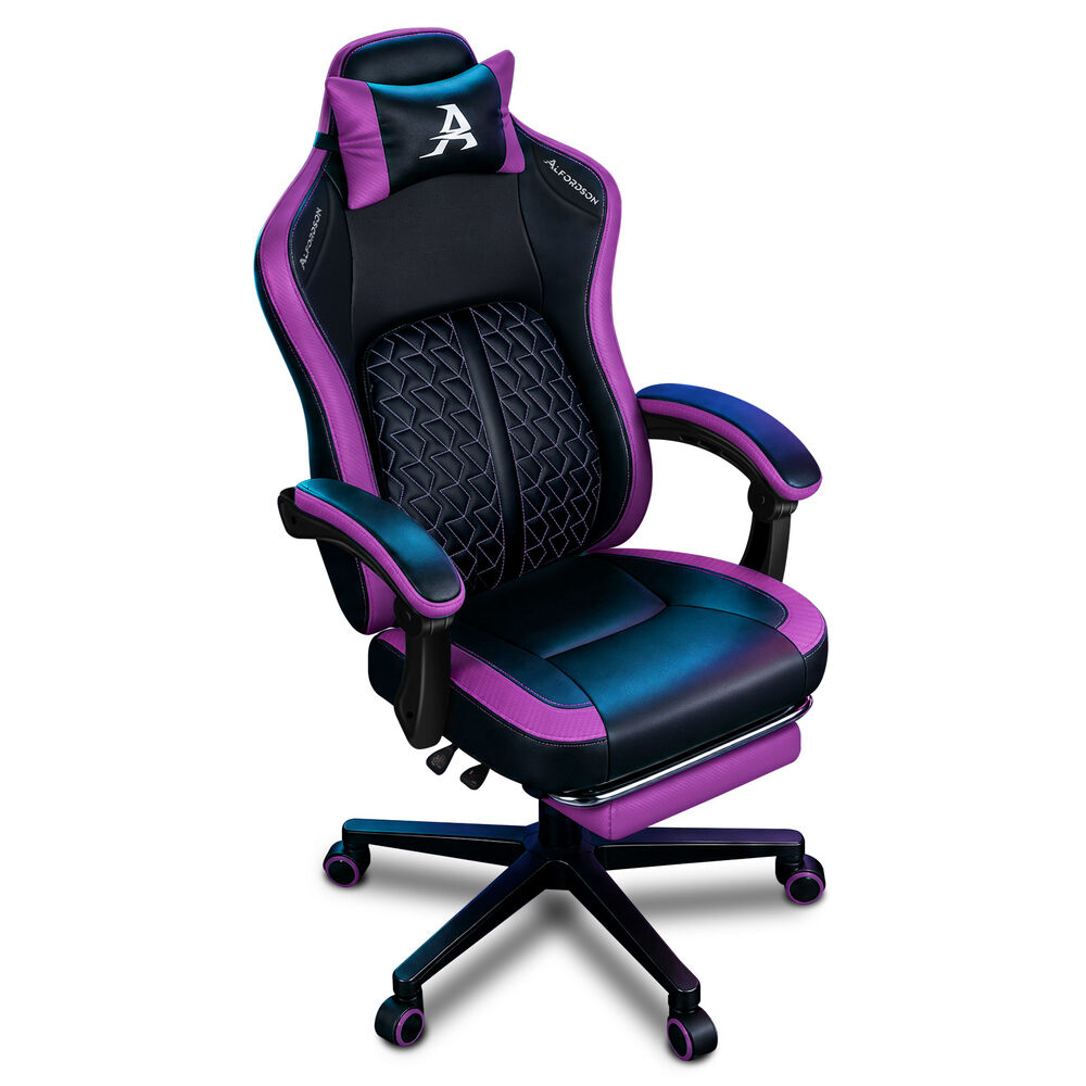 ALFORDSON Gaming Office Chair Ergonomic Computer Footrest Leather Black & Purple