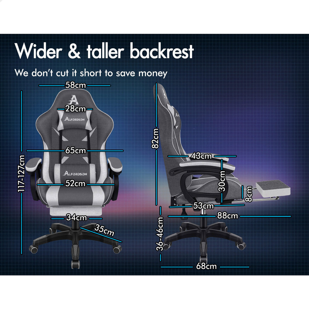 ALFORDSON Gaming Chair Office 2-Point Massage Lumbar Pillow Fabric Grey