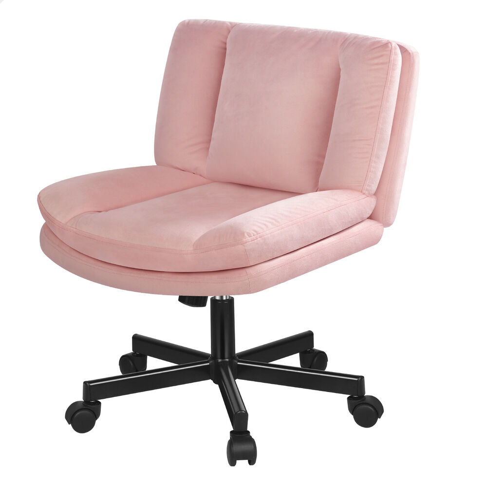 ALFORDSON Armless Office Desk Chair Mid Back Wide Seat w/ Wheels Velvet Pink