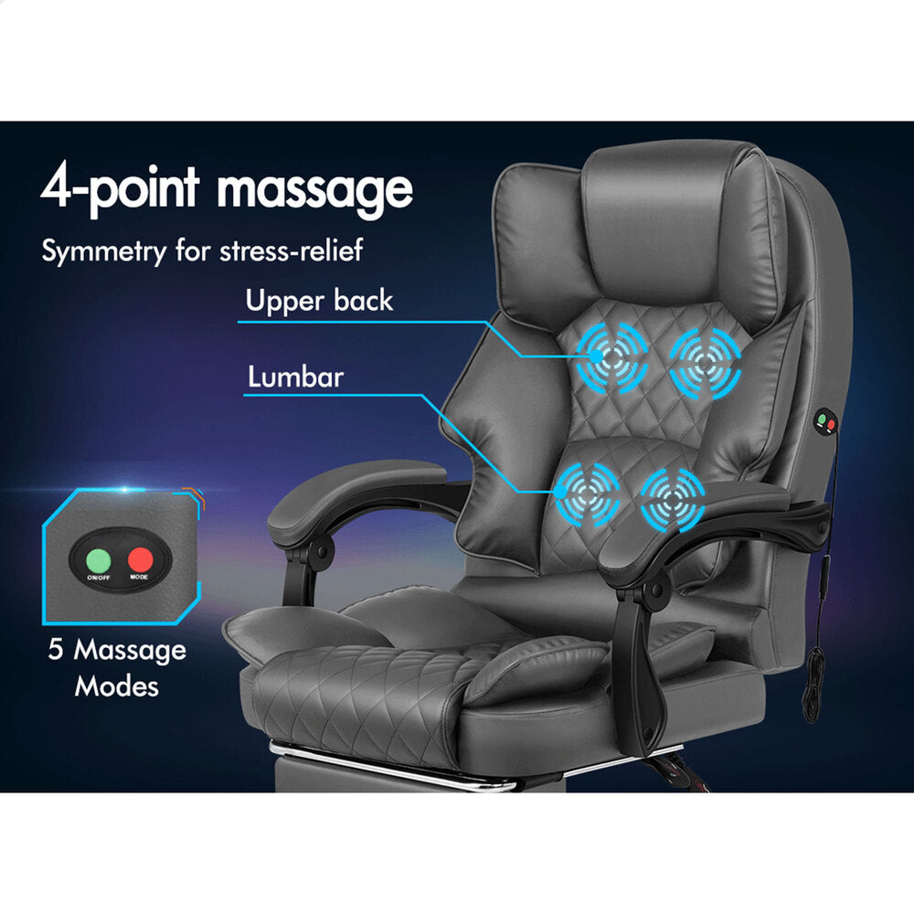 ALFORDSON Massage Office Chair Executive Recliner Gaming Work Seat PU Leather