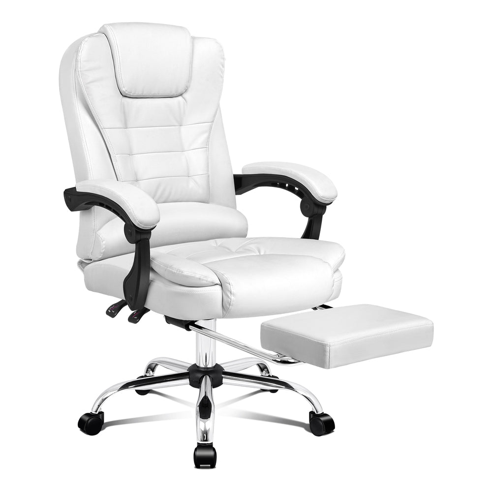ALFORDSON Office Chair Executive Gaming Computer Racer PU Leather Seat Recliner White