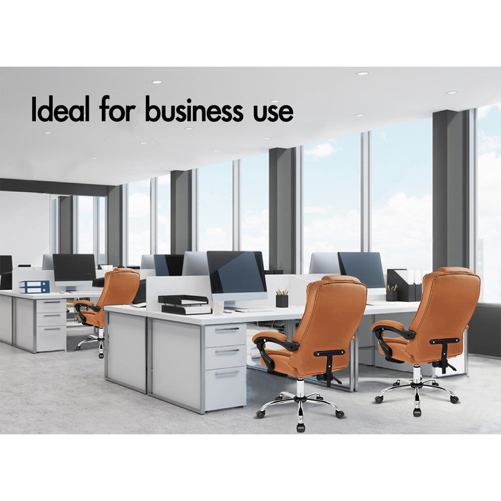 ALFORDSON Massage Office Chair Executive Gaming Racer Heated PU Leather Seat Brown