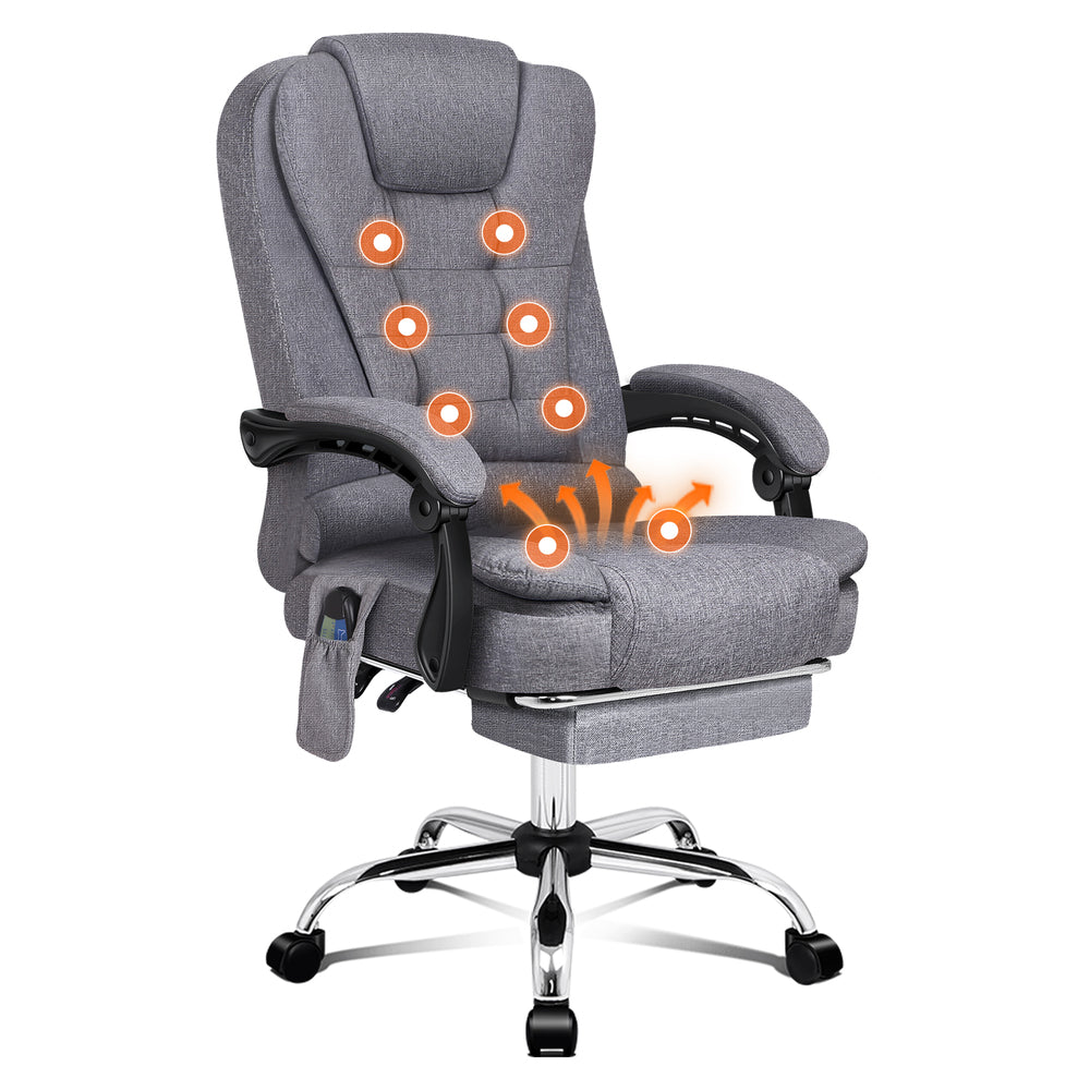 ALFORDSON Massage Office Chair Heated Seat Executive Gaming Racer Fabric Grey