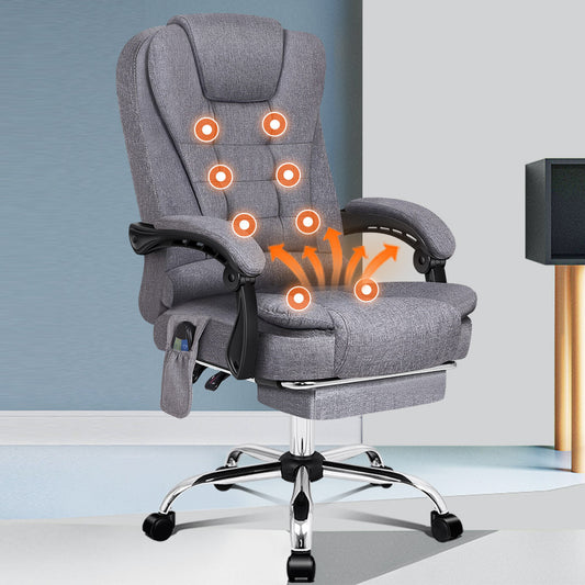 ALFORDSON Massage Office Chair Heated Seat Executive Gaming Racer Fabric Grey