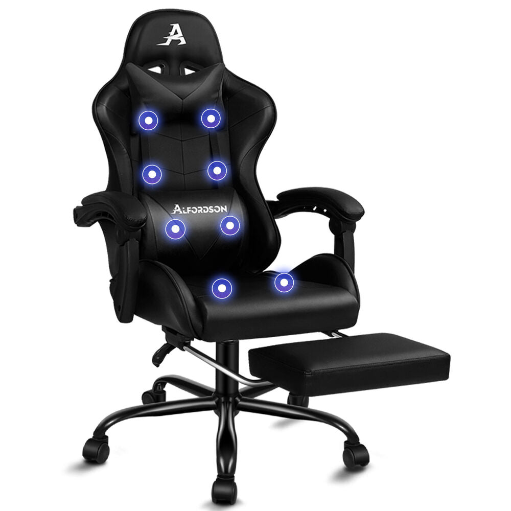 ALFORDSON Gaming Chair Office Massage Computer Racing Seat PU Leather Black