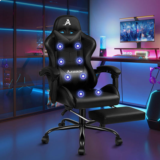 ALFORDSON Gaming Chair Office Massage Computer Racing Seat PU Leather Black