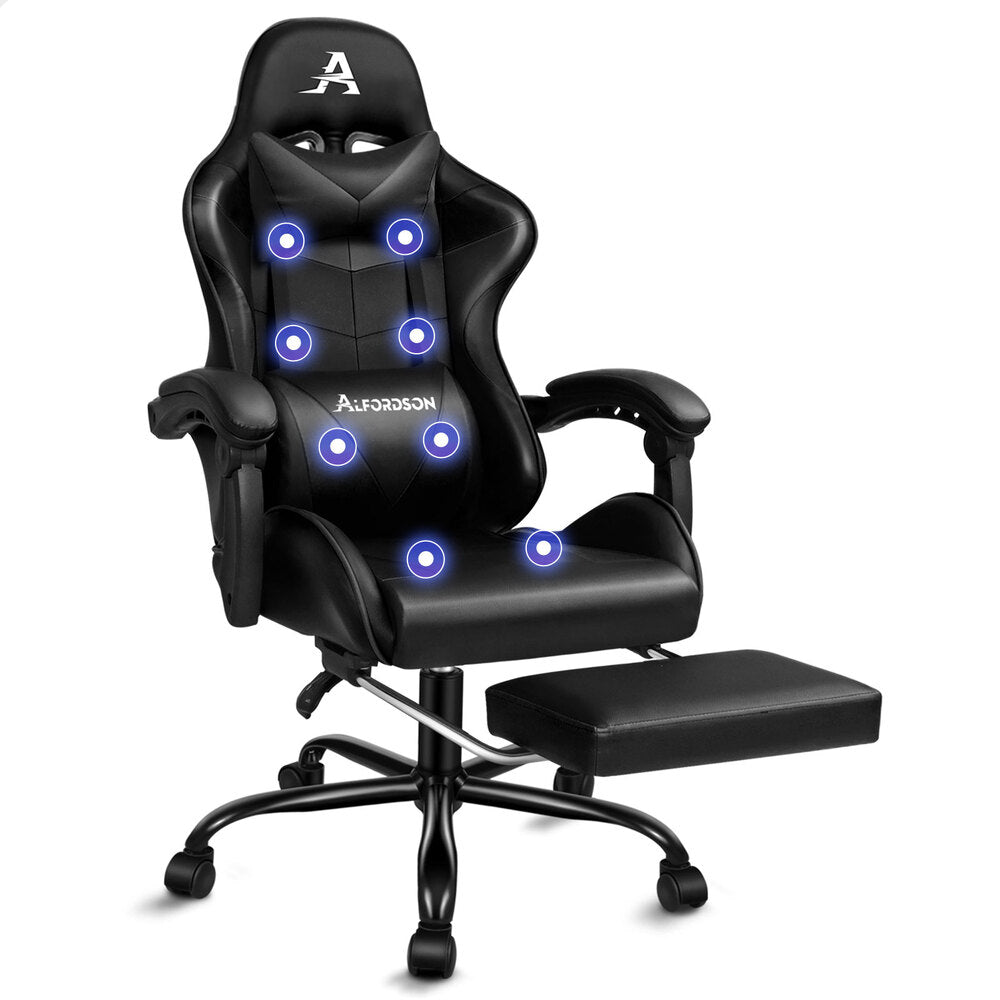 ALFORDSON Gaming Chair Office Massage Computer Racing Seat PU Leather Black