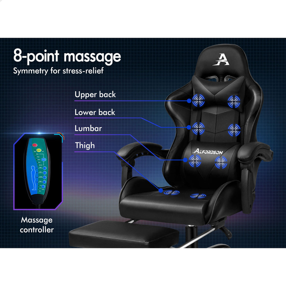 ALFORDSON Gaming Chair Office Massage Computer Racing Seat PU Leather Black