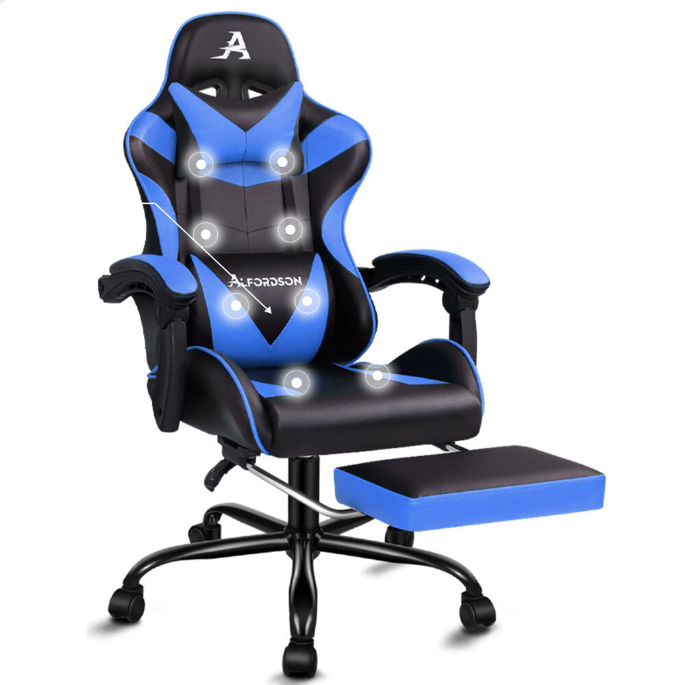 ALFORDSON Gaming Chair Office Massage Computer Racing Seat PU Leather Blue