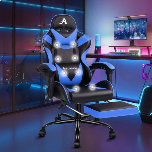 ALFORDSON Gaming Chair Office Massage Computer Racing Seat PU Leather Blue