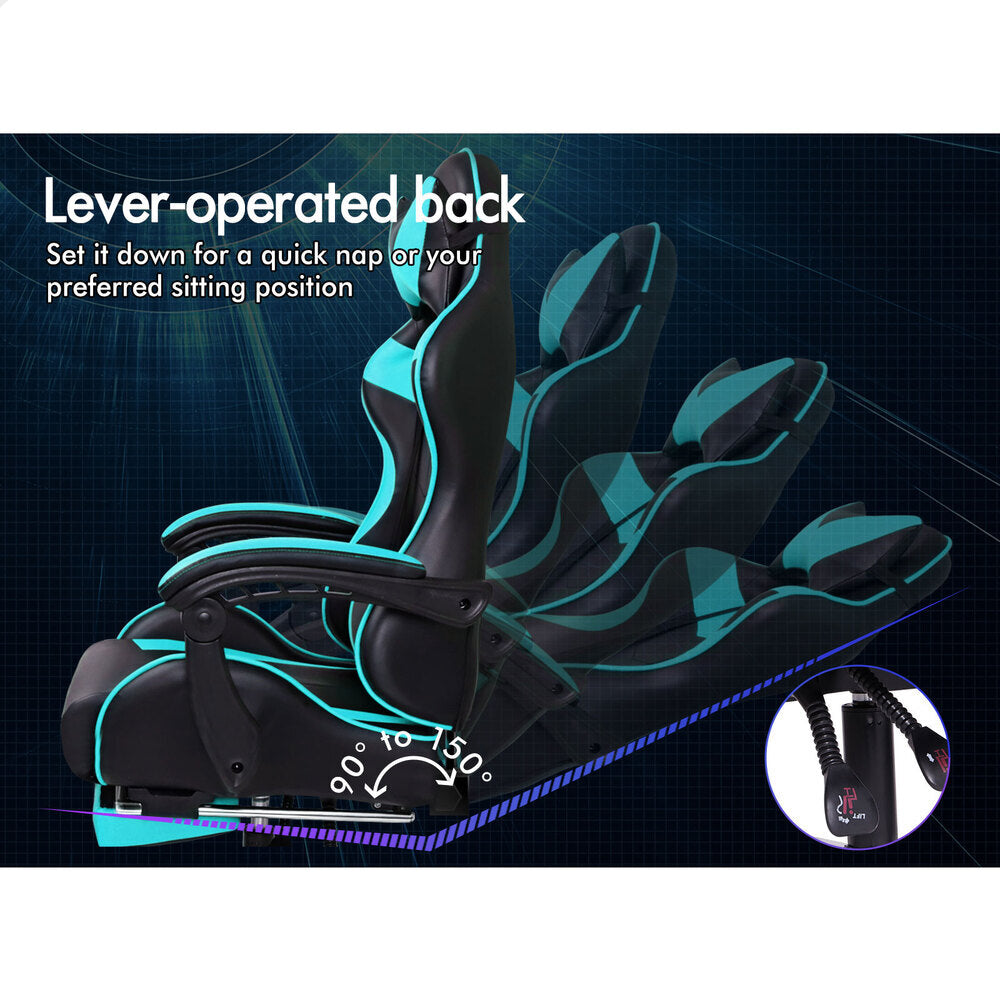 ALFORDSON Gaming Chair Office Massage Computer Racing Seat PU Leather Cyan