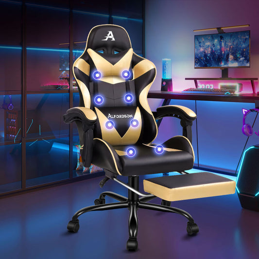ALFORDSON Gaming Chair Office Massage Computer Racing Seat PU Leather Gold