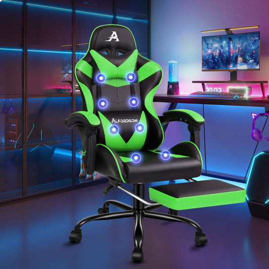 ALFORDSON Gaming Chair Office Massage Computer Racing Seat PU Leather Green
