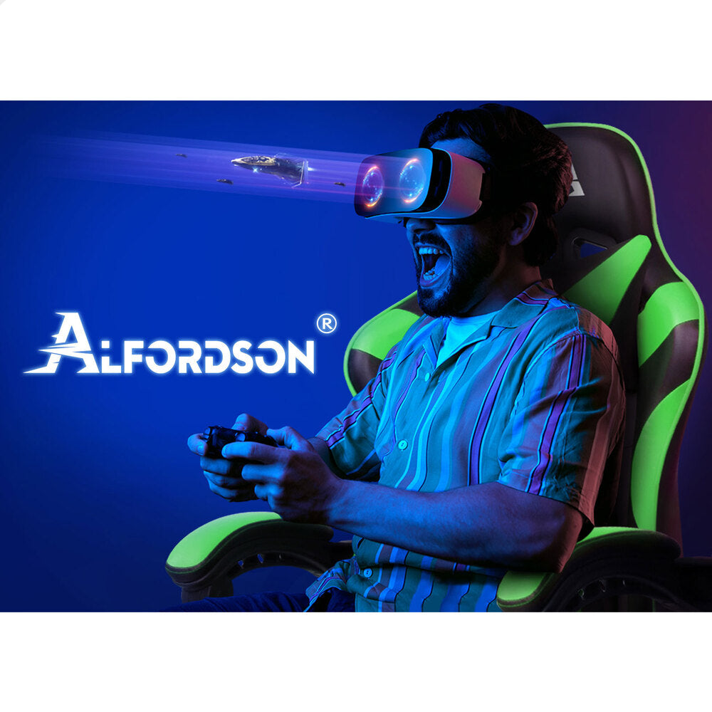 ALFORDSON Gaming Chair Office Massage Computer Racing Seat PU Leather Green