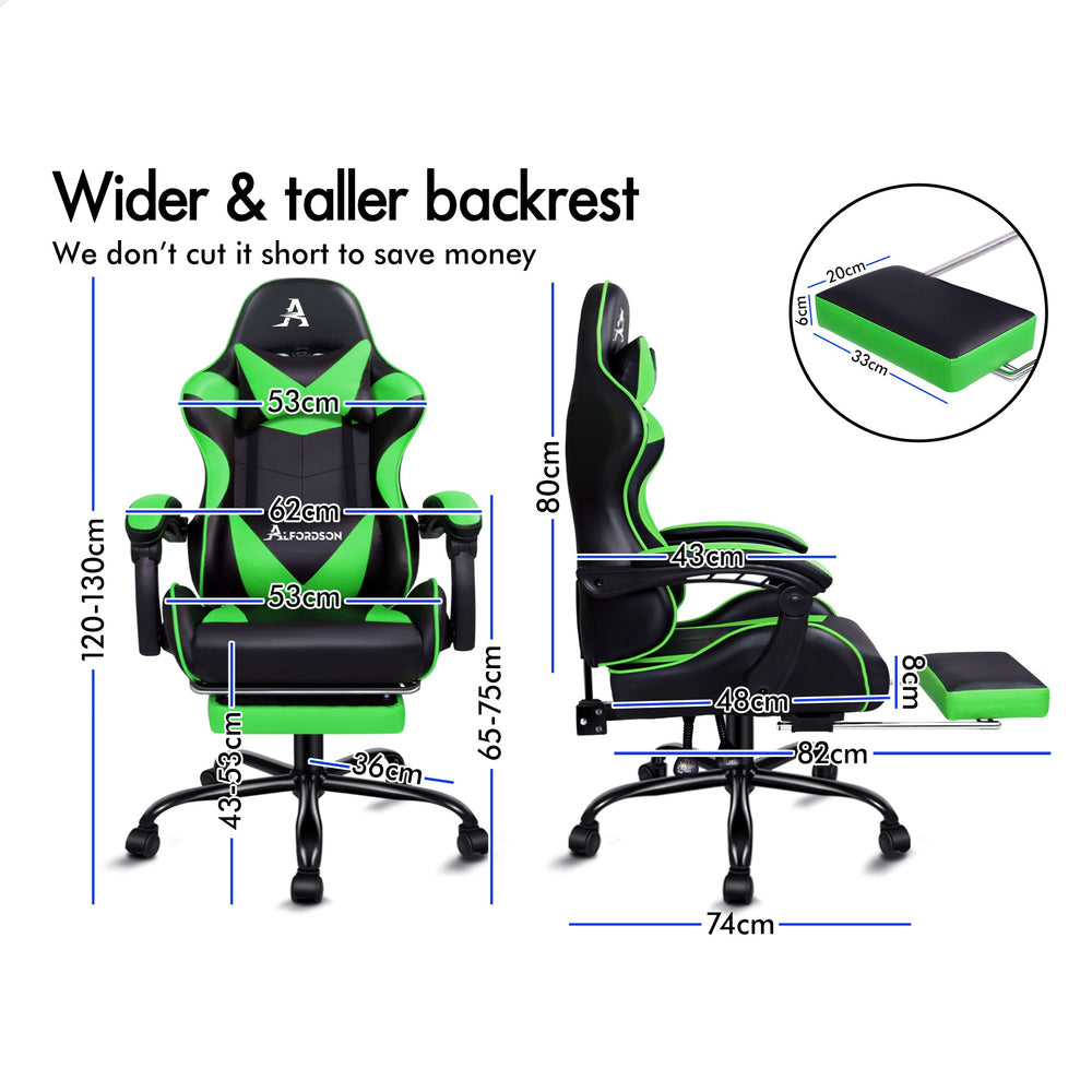 ALFORDSON Gaming Chair Office Massage Computer Racing Seat PU Leather Green