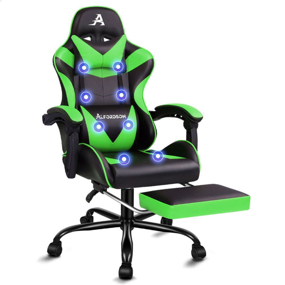 ALFORDSON Gaming Chair Office Massage Computer Racing Seat PU Leather Green