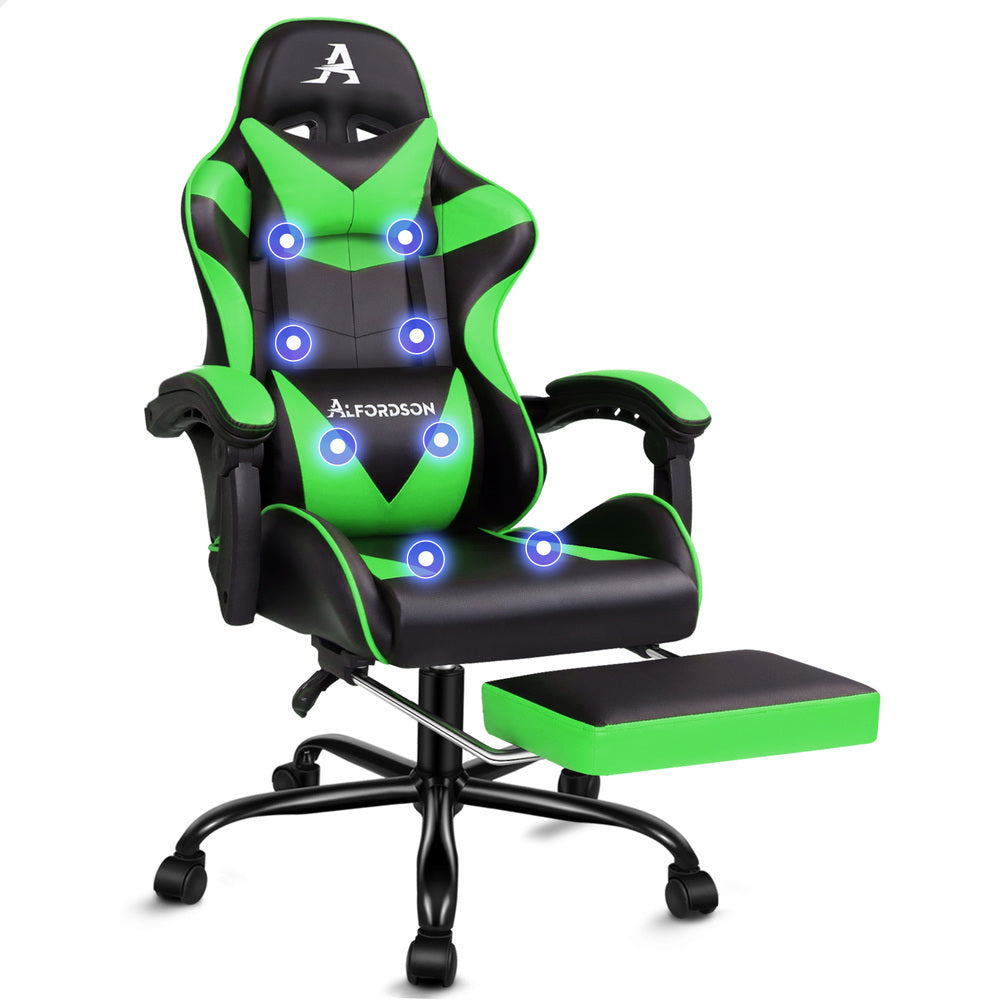 ALFORDSON Gaming Chair Office Massage Computer Racing Seat PU Leather Green