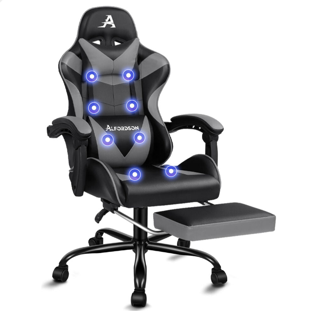 ALFORDSON Gaming Chair Office Massage Computer Racing Seat PU Leather Grey