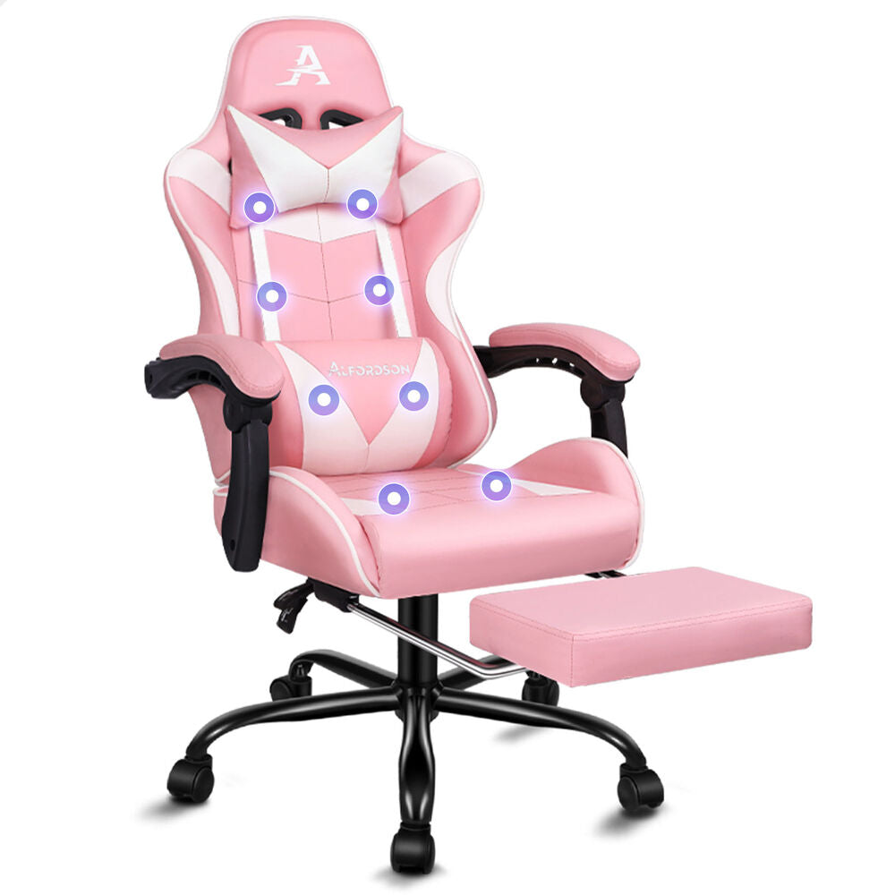 ALFORDSON Gaming Chair Office Massage Computer Racing Seat PU Leather Pink